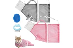 ABSOK Katze Baden Tasche Katze Dusche Netz Tasche, atmungsaktiv, multifunktional, verstellbar, beiß- und Kratzfest, mit Katzenkamm und Fellbürste zum Baden/Nageltrimmen/Ohrenreinigen