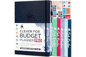 Clever Fox Budget Planner PRO - Organizador financiero + sobres para efectivo, diario mensual de finanzas, rastreador de gastos y libro de cuentas personal, sin fecha, 18 x 25,5 cm, azul oscuro