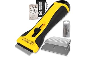 Mansons Ceranfeldschaber SET mit 25 Klingen für Ceranfeld Kratzer, Herd Glasschaber für Cerankochfeld, Reiniger für Induktionskochfeld & Glaskeramik, Ceran® Schaber für Kochfeld und Backofen Gelb