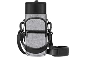 CaseBot Torba na butelkę z wodą, torba na ramię, sportowa torba na butelkę wody, rękaw z regulowanym paskiem na ramię i 2 kieszeniami dla mężczyzn i kobiet, wędrówki, kemping, podróże, Szary,