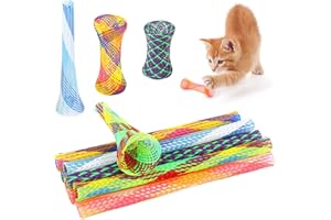 FULUSHOU 25 Pcs Interactive Colorful Cat Spring Toy Cat Spring Funny Nylon Spring for Cat Flexible Retractable Spring Tube Toy for Kitten Animal, Random Colours