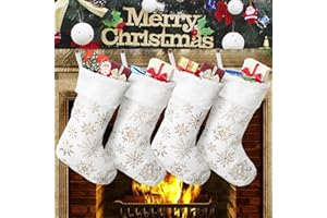 GugnRyAc Große Weihnachtsstrümpfe 4er - 45cm Plüsch Kunstpelz Xmas Stocking mit Schneeflocke, Weihnachtsstrumpf für Kamin Hängende Strümpfe für Weihnachtsdeko (Gold)