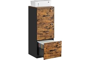 VASAGLE File Cabinet, Filing Cabinet for Home Office, Printer Stand, with 3 Lockable Drawers, Adjustable Hanging Rails, for A4 and Letter-Size Files, Rustic Brown and Ink Black OFC055B01