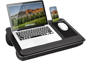 LapGear Home Office Pro Biurko na kolana z podpórką na nadgarstek, podkładką pod mysz i uchwytem na telefon, czarny, karbonowy, pasuje do laptopów o przekątnej ekranu do 15,6", styl nr 91598