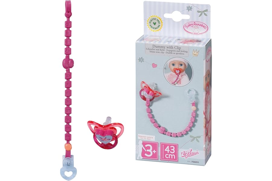 Baby Annabell Dummy with Clip, for Dolls up to 43cm - Includes Beaded Chain with Clip - Suitable for Ages 3+