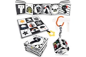 KUANGO 3 Pcs Black and White High Contrast Baby Toys for Newborn, Montessori Sensory Soft Book for Early Education, Infant Tummy Time Toys 0-9 Months Baby Gifts