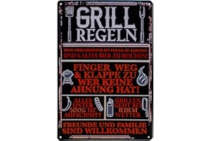 LUCKYLINDE 30 x 20 cm Blechschild - Grill Regeln - lustiger Spruch, Deko Schild, Lebensweisheit für Grill Fans, Grill-Platz, Grill-Ecke