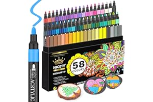 ‎NICETY NICETY 58 Acrylic Pens for Stones Waterproof - 3 mm Medium Tip Multimarker Porcelain Pens Acrylic Marker for Glass Paint Pens Canvas Wood Stone Fabric Wood Canvas Glass Paint Pen