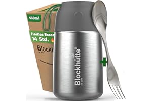 Blockhütte Insulated Stainless Steel Thermal Container, 530 ml - 730 ml, with Brush & Spork, Thermal Lunch Box for Adults & Children, Thermal Mug, Baby Porridge & Cereal