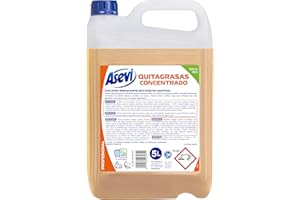 Asevi Profesional Quitagrasas Concentrado - Limpiador Multiusos Concentrado con Aroma Cítrico - Ideal para Cocina, Ropa, Exteriores - Fácil de Usar - Envase de 5 Litros