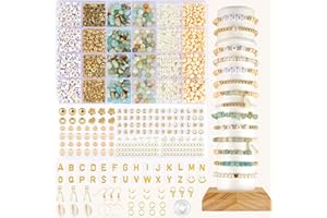 Moxiewell Perles Pour Bracelet Kit, 1675 Pièce Perles pour Pierre Naturelle Irrégulière Puce de Pierre Naturelle à Enfiler, Bijoux Bracelet avec Perles Lettres DIY (A)