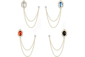 ADRAMATA Pack of 4 Brooches Pin Chain for Men Collar Pins Badge Chain Pin for Shirts Gemstone Tie Pins for Women Men Suit Accessories for Men, Metal