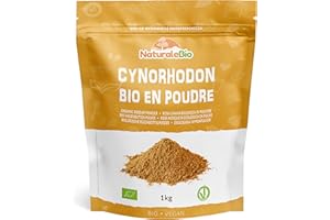 NaturaleBio Cynorrhodon Cru Bio en poudre 1kg. Rose musquée Naturelle et Pure, moulu à partir des baies d' Églantier Bio entier. Riche en vitamine C, idéale pour infusions, thés et smoothies.
