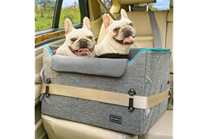 Petsfit Kosz samochodowy dla psa, fotelik samochodowy dla psów do 12 kg, składany transport tylny z pasem bezpieczeństwa, szary
