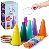 THE TWIDDLERS Outdoor Games for Kids 3 in 1 with Rings, Throwing Bags and 6 Cones, 26 Piece Set for Garden, Park or Beach, Bi