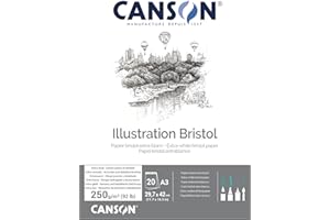 Canson Bristol blocco collato lato corto,carta finissima molto liscia,A3,20 fogli,250g/m, 29,7x42