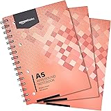 Amazon Basics Quaderno con rilegatura a spirale, 100 fogli, formato A5, 80 g/m , 200 pagine, (confezione da 3), Rosso