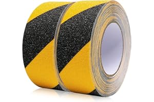 BOMEI PACK Lot de 2 rouleaux de bandes antidérapantes de 50 mm x 10 m, noir/jaune, pour marches d'escalier antidérapantes en intérieur et en extérieur