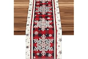 ABEILLO Bieżnik na stół bożonarodzeniowy, modny bieżnik na stół bożonarodzeniowy, motyw bałwana, czerwony, płatek śniegu, dekoracja stołu, zimowy obrus bożonarodzeniowy, bieżnik na zimę, Boże Narodzenie (33 x