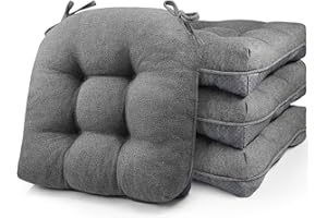 widesmile Chair Cushions for Dinning Chairs, Set of 4 Memory Foam Kitchen Chair Cushion with Ties and Non Slip Backing, Tufted Chair Cushions for Dining Room, 40cm x 40cm x 10cm Grey