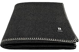 EKTOS 100% Virgin Wool Blanket, 90" x 66", Perfect for Camping, Survival and Bushcraft (Charcoal, Twin Size)