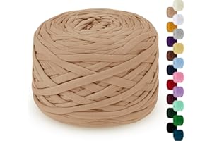 LEREATI 285g T Shirt Yarn for Crocheting 100m Elastic Ribbon Yarn Thick Crochet Fabric Yarn, Knitting T-Shirt Yarn for Crochet Bag, Blanket, Basket, DIY Projects, Home Decor (Khaki)