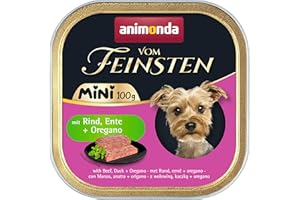 animonda Vom Feinsten Adult Mini – pyszna mokra karma dla psów – dobrze nadaje się dla małych ras – z wołowiną, kaczką + oregano – 32 x 100 g