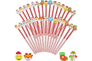 Annhao 30 Pezzi Natale Matite per Cartoni Animati con Gomma Natalizi, Gadget Compleanno Bambini Pensierini Natalizi Regalo Bambini Matite per Cartoni Animati