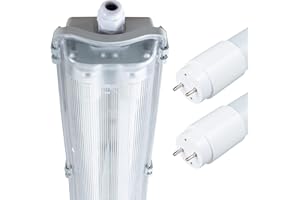 proventa IP65 LED-Feuchtraumleuchte 120cm mit 2x 18W LED-Röhre neutralweiß 4.320 Lumen Klappdeckel Steckklemme Kabeleinführung bis NYM-J 3x2,5mm²