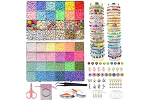 GENHH 12000+ Pièces Perles Pour Bracelet,36 Couleurs Kit Perles Plates,DIY Perles Heishi de Argile de 6MM Convient pour la Fabrication de Bracelets, Colliers et Autres Objets Artisanaux