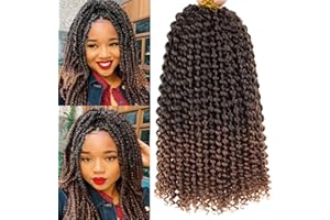 Leeven 12 Inch Ombre Water Wave Passion Twists Crochet Hair for Short Butterfly Faux Locs 7 Packs Curly Passion Twist Crochet Braids for Woman 18 Strands/Pack Bohemian Crochet Hair Extensions T30#