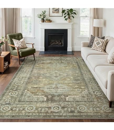 Tapis Moderne Rectangulaire RugVista | 160x230 Cm | Poil Court Lavable Machine 30° | Vert/Off-White | Pour Salon, Chambre, Salle à Manger