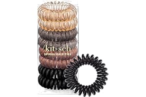 Kitsch Spiral Hair Ties for Women – Hair Ties No Damage, Ponytail Holders for Thick and Thin Hair – Creaseless and Dent-Free Coil, Phone Cord Style | Ideal Gifts for Women - 8pc Set, Brunette