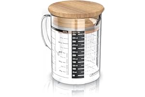 Arendo Jarra dosificadora de vidrio 350ml 0,35L, Recipiente de vidrio, Jarra medidora de cocina transparente, Jarra de vidrio borosilicato, Junta de silicona, Jarra medidora de cocina, Vaso medidor