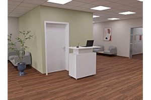 Aigentlich Rollbare Verkaufstheke Messetheke aus Holz | Empfangstheke Ladentheke mit 7 Fächer + Schranktür B108xT60xH111,5cm | Rednerpult Infotheke aus eigener Fertigung (Weiß)