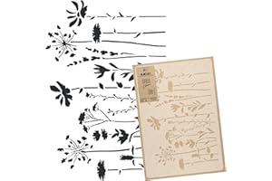 NAKLEO Plantilla Reutilizable Plástico Pared – 43x64cm - Prado Flor Floral Naturaleza - Grande Papel pintado Patrón Pintura DIY Bricolaje Artesanía - Tela Muebles Madera Lienzo