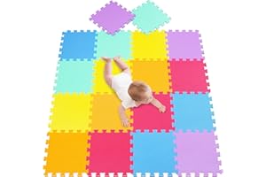 meiqicool - Alfombrilla de Espuma para bebés y niños | 18 baldosas de Espuma EVA para Piso | más Gruesas y Suaves para Arrastrar y Aprender | 100% seguras, Alfombra Puzzle Bebe