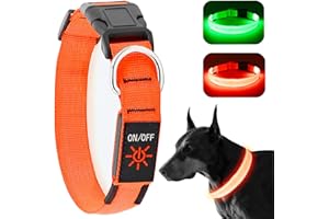 KOSKILL Light Up Dog Collar, Led Dog Collar Usb Rechargeable Waterproof, Flashing Dog Collars For Dark, Illuminated Dog Collars, Glowing In The Dark Dog Collar Lights For Dogs Night Walking Orange M