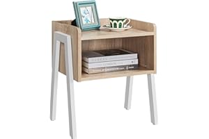 ‎YAHEETECH Yaheetech Nachttisch, stapelbarer Nachtschrank, Nachtkommode, Beistelltisch mit offenem Fach, stabile Metallbeine, Industrie-Design, Eiche