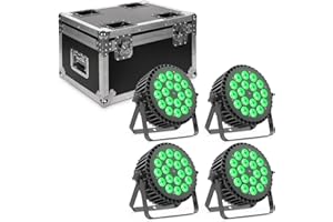 DELIBANG 4 faros LED par con estuche de vuelo, 200 W, 18 LED, 8 canales, par LED, RGBW DMX512, sonido estroboscópico, modo activo, iluminación, efecto de luz DJ, para show bar, KTV, fiesta, Halloween