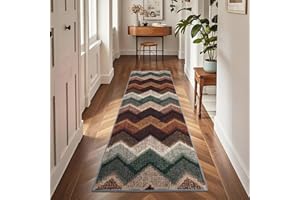TUKDAK Boho Runner Rugs for Hallway Non Slip 60x180cm, Geometric Washable Kitchen Carpet Runner, Bohemian Long Hall Rug for Entryway Bedroom Laundry Living Room, Low Pile Non Shedding, Brown Green