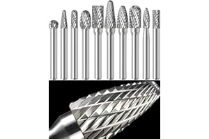 Sworker Carbide Burr Set 1/4" Shank 10PCS w/Wood Base Die Grinder Bits Rotary Rasp File for Metal Welds Concrete Stone Wood Plastic Carving Cutting Cleaning Grinding Engraving Porting Polishing