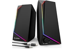 LENRUE PC Speakers, USB Powered Computer Speakers with Loud Stereo Sound, Headphone-in for Desktop, iMac, MacBook, Laptop, Monitor (USB-C Adapter Included)