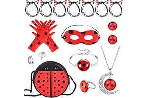 Tigvio 14 Stück Ladybird Kostüm Set, Ladybird Maske Handschuhe Tasche Ladybird Schmuck Set Ladybird Kostüm Kinder, Ladybird Kostüm Mädchen Cosplay Fasching Ladybird Spielzeug