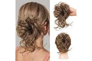 Mtuihfo Messy Bun Hair Piece, Curly Wavy Hair Buns Hair Piece - Tousled Updo Fake Hair Bun - Synthetic Messy Bun Scrunchie Hairs Pieces for Women Girls (Light Brown)