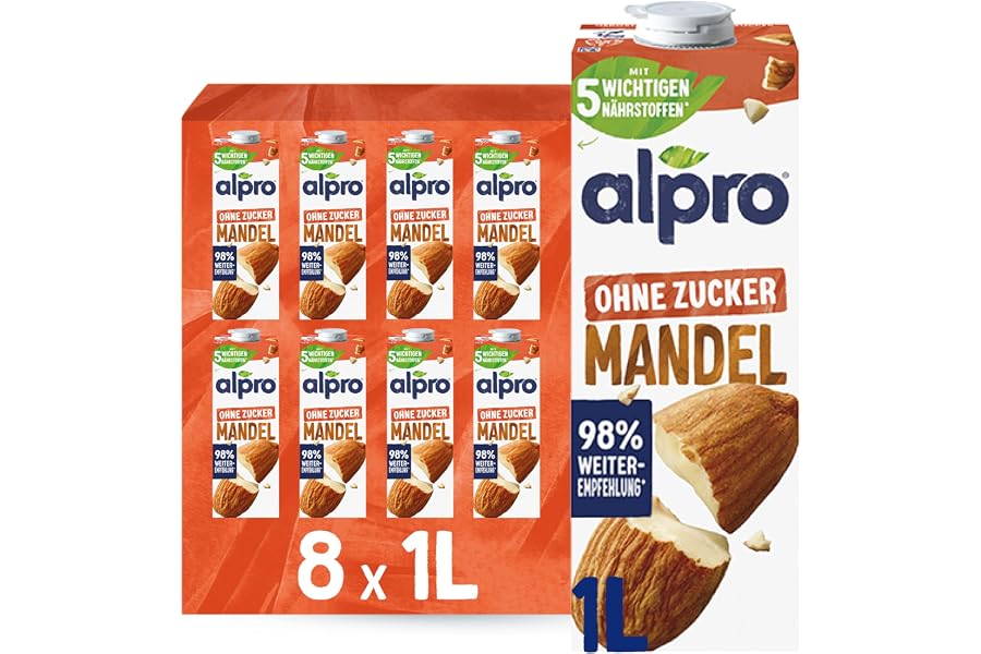 Alpro Mandeldrink Ohne Zucker – Quelle von Calcium und Vitaminen – Zuckerfrei, glutenfrei, fettarm, ohne Laktose, vegan und m