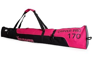 Brubaker Carver Pro Sac de Ski rembourré pour 1 Paire de Skis et bâtons - Sac de Ski indéchirable - Noir/Rose - 170 cm ou 190 cm
