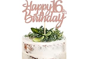 Sumerk Rose Gold Glitter Happy 16th Birthday Cake Topper 16th Cake Topper for Birthday Anniversary Party Decorations - Pack of 1