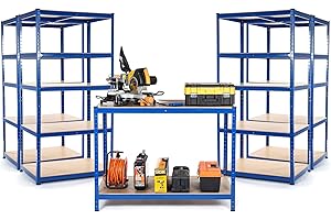RACKING SOLUTIONS Small Business Garage Starter Kits 4 x Shelving bays 300mm D & 1 Workbench