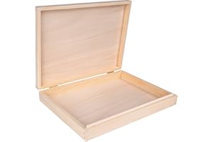Creative Deco Płaskie Pudełko Drewniane A4 Niemalowane do Przechowywania | 34 x 25,3 x 5,3 cm | Idealne na Zabawki, Dokumenty, Pamiątki, Wartościowe Przedmioty i Narzędzia